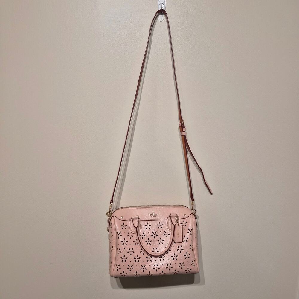 Coach Mini Bennett Satchel in Peach Rose Laser Cut Leather Floral